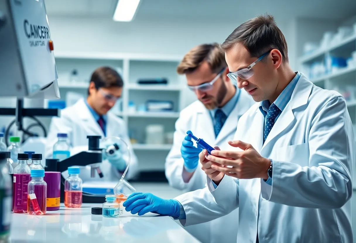 Scientists conducting research on mesothelioma treatment