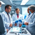 Healthcare professionals collaborating on cancer research