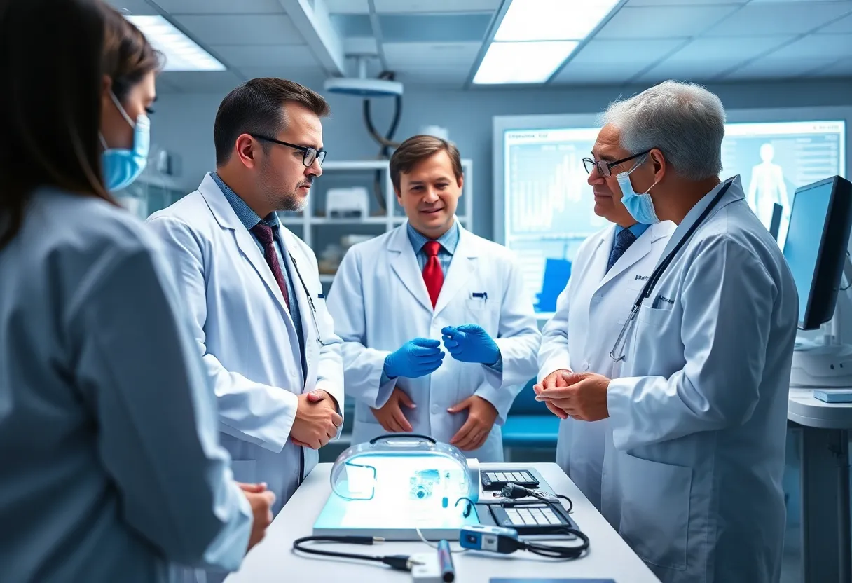 Healthcare professionals collaborating on cancer research